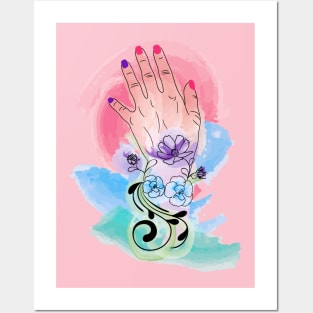 Female hand and flowers Posters and Art